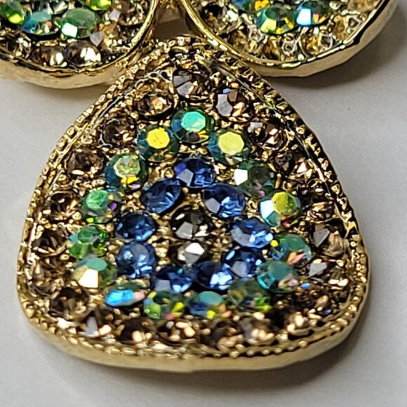 Blue And Green Crystal Long Earrings - Picture 9 of 11